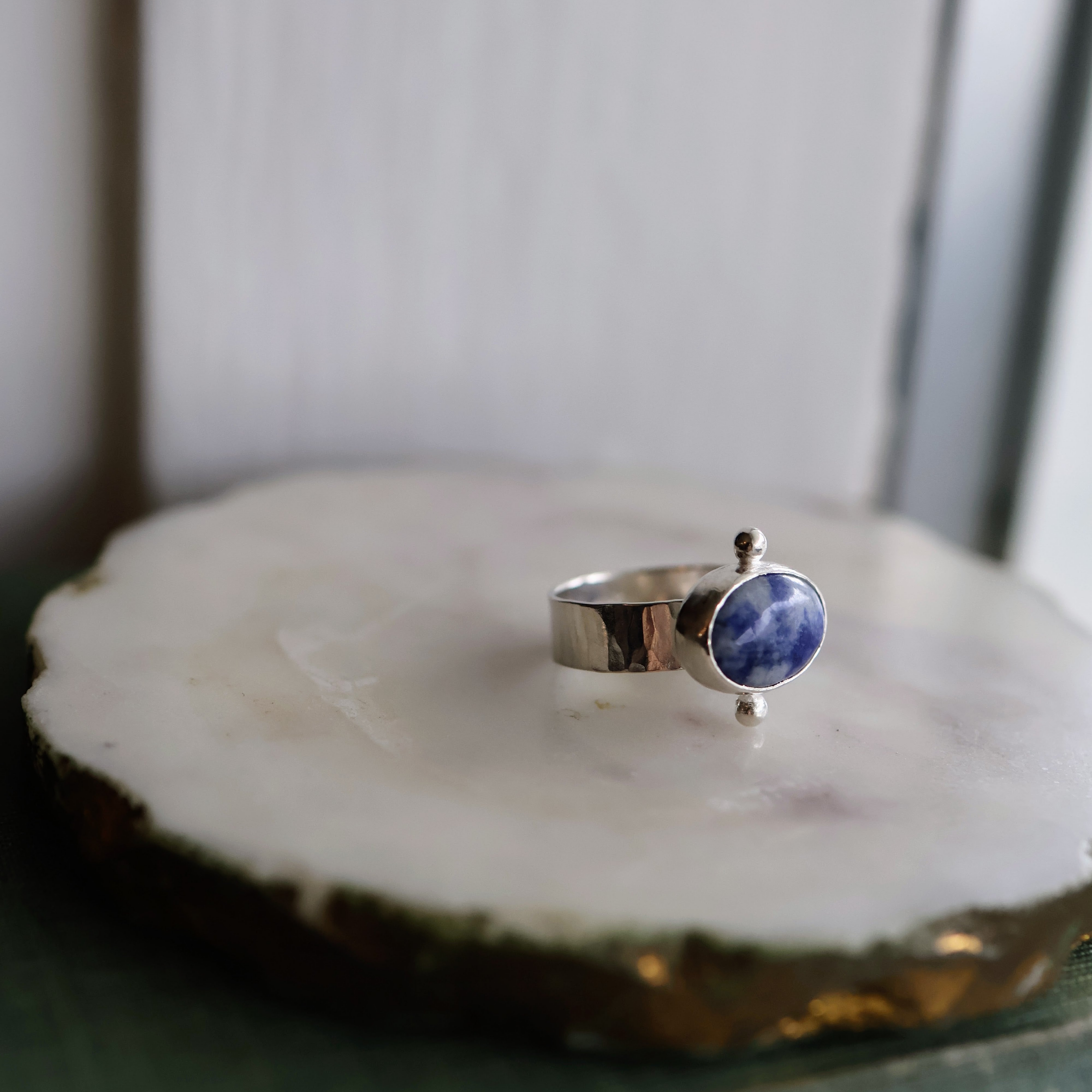 Sterling silver ring with blue jasper stone.