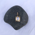 Oval Sugarcube Charm no. 1 - rainbow moonstone and 10k gold