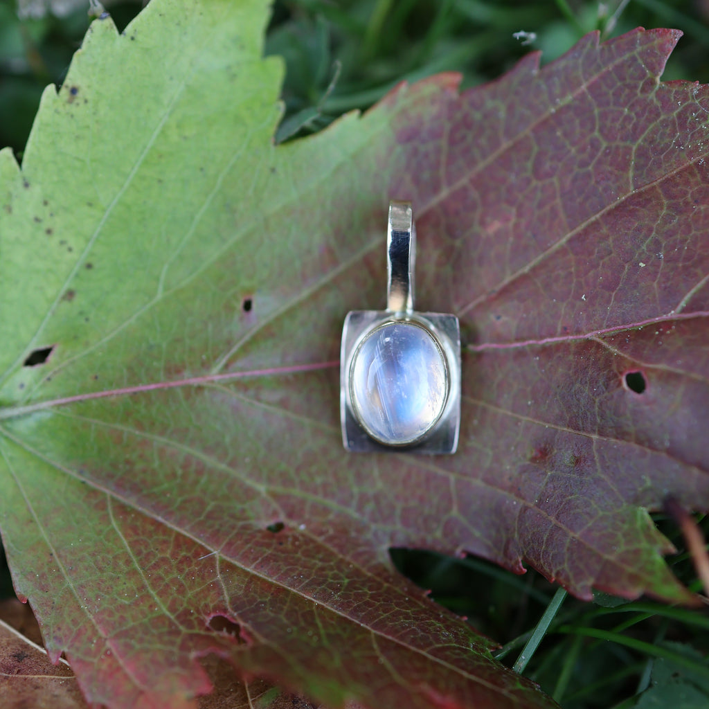 Oval Sugarcube Charm no. 2 - rainbow moonstone and 10k gold