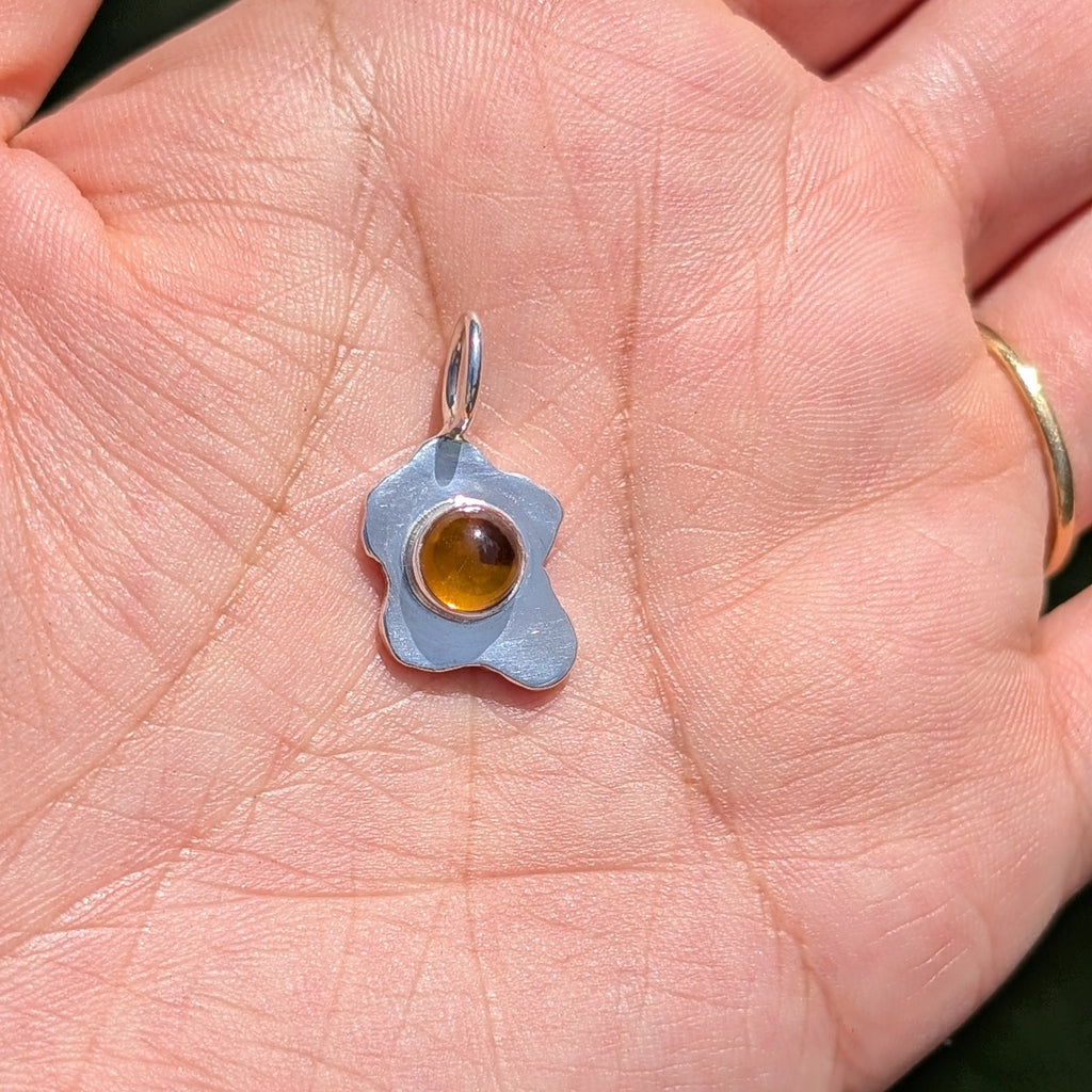 fried egg pendant made of silver and citrine 