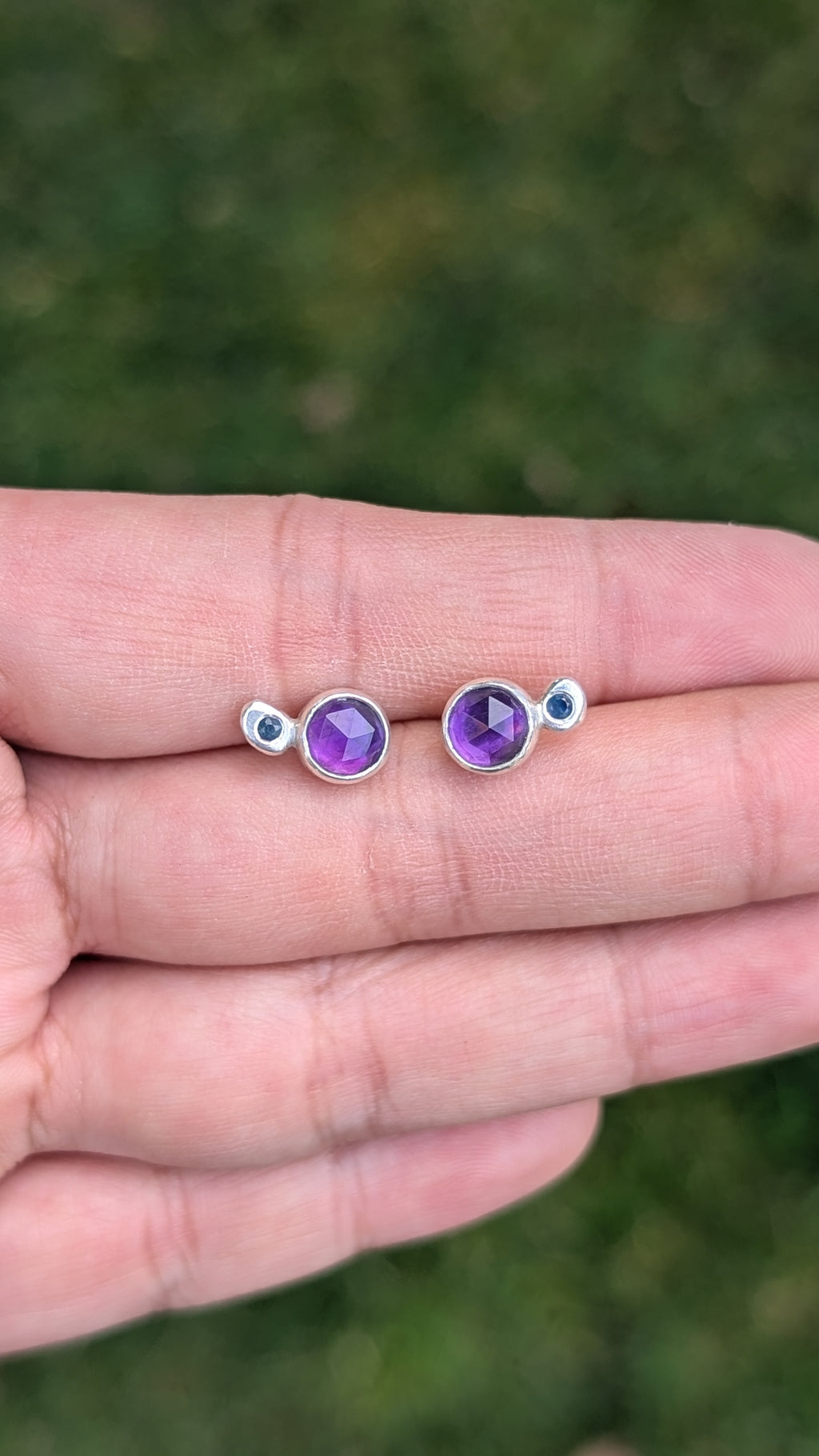 Night Sky Stud Earrings - Amethyst and Sapphire