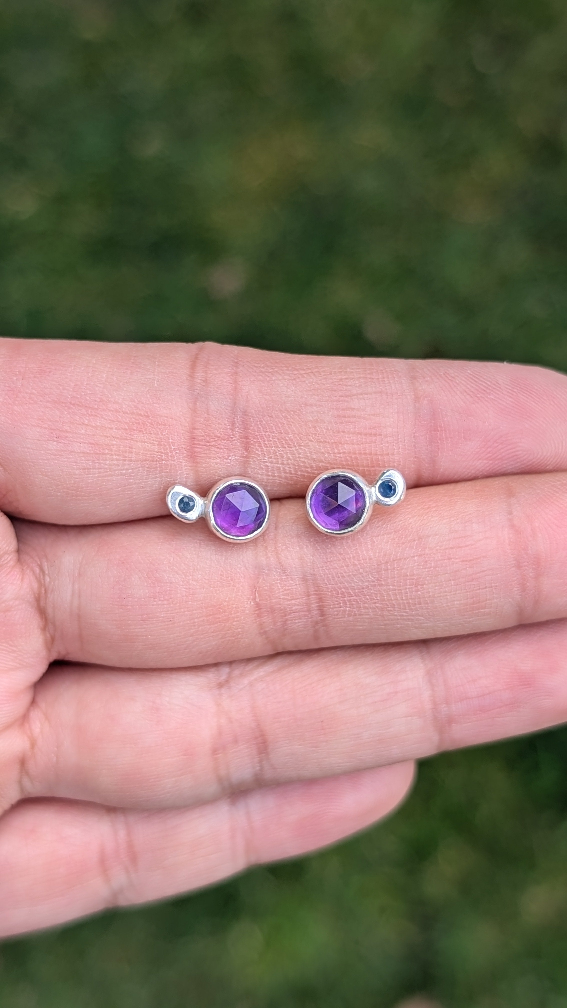 Night Sky Stud Earrings - Amethyst and Sapphire