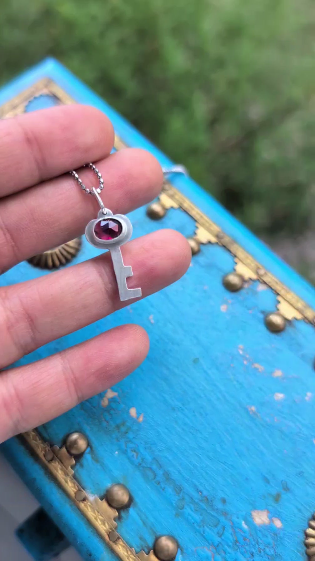 Magic Key Pendant - garnet & sterling silver